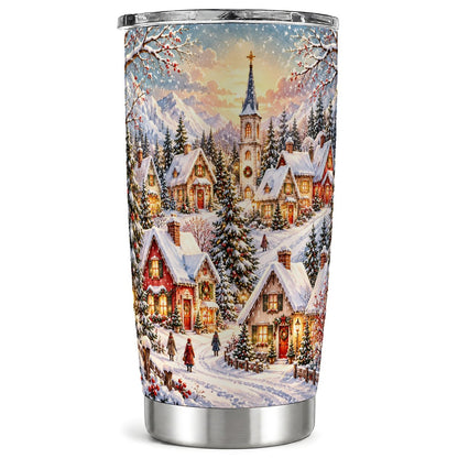 Mountain Village Tumbler 20oz, Snowy Cottage Stainless Steel Travel Cup