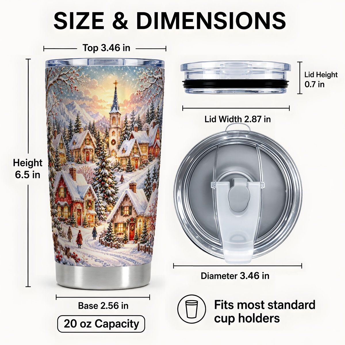 #pl[20oz|Steel] Mountain Village Tumbler 20oz, Snowy Cottage Stainless Steel Travel Cup