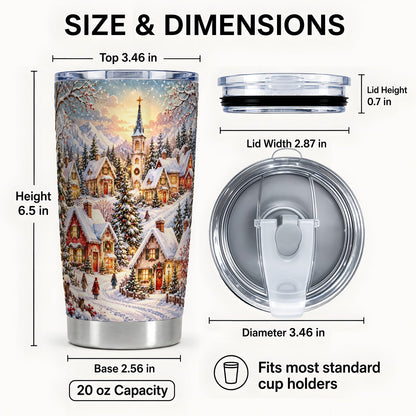 #pl[20oz|Steel] Mountain Village Tumbler 20oz, Snowy Cottage Stainless Steel Travel Cup