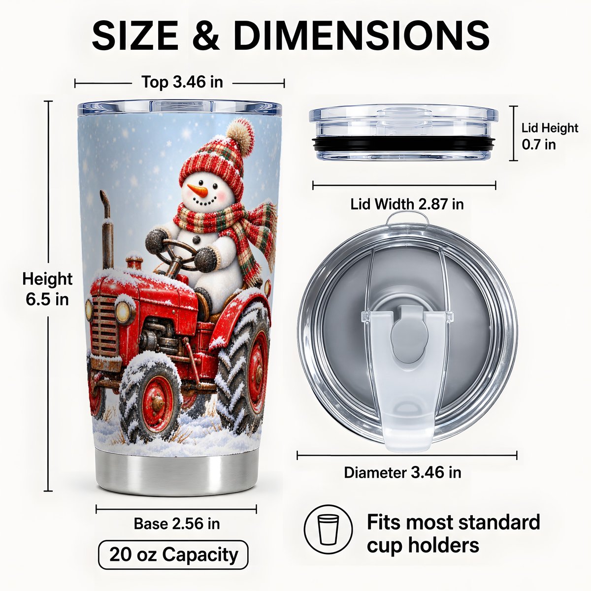 #pl[20oz|Steel] Snowman Tractor Tumbler 20oz, Winter Tumbler, Stainless Steel Travel Cup