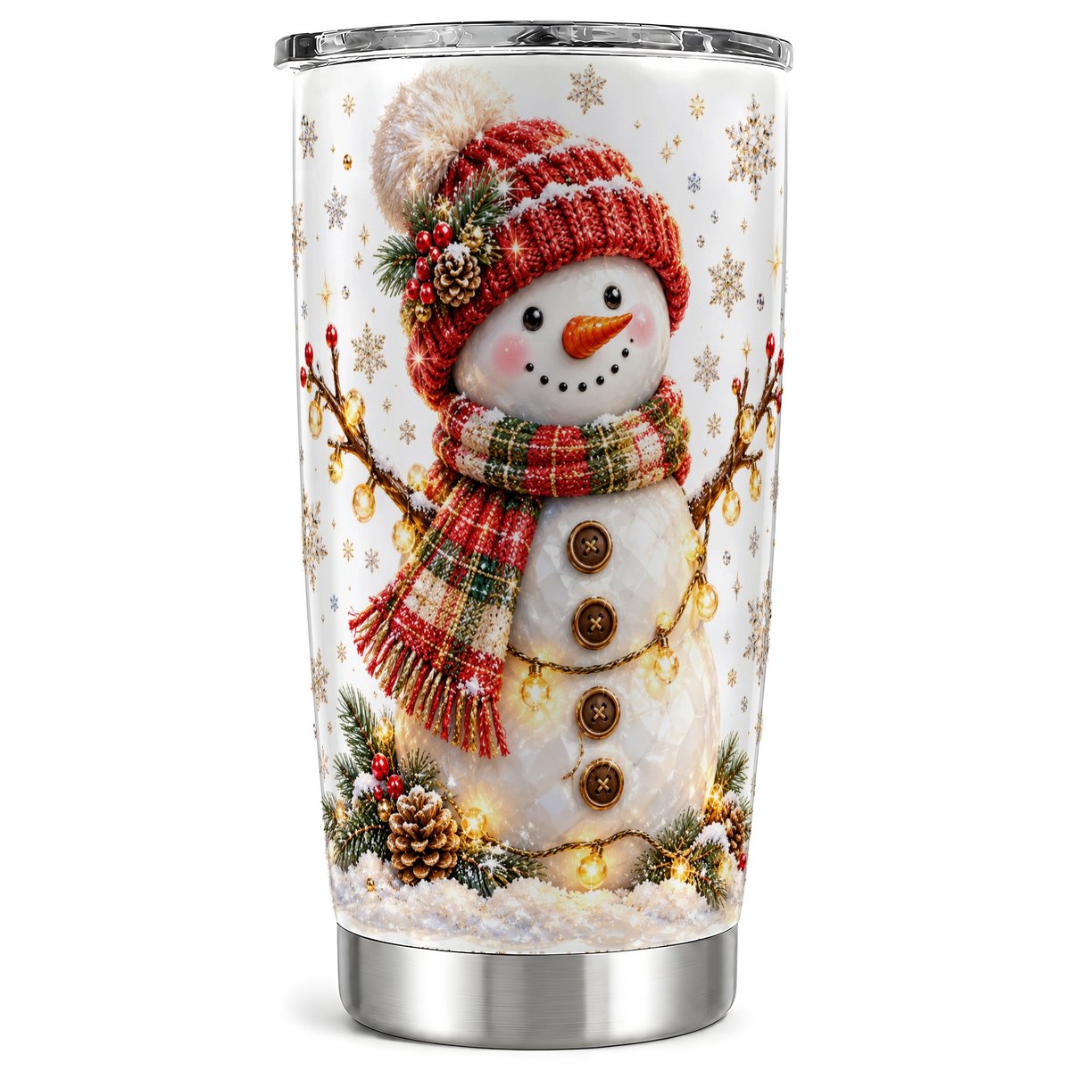 Festive Snowman Tumbler 20oz, Holiday Tumbler, Stainless Steel Travel Cup