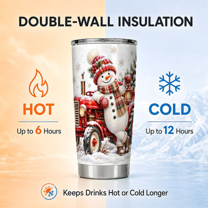 Snowman Tractor Tumbler 20oz, Farmhouse Tumbler, Stainless Steel Cup