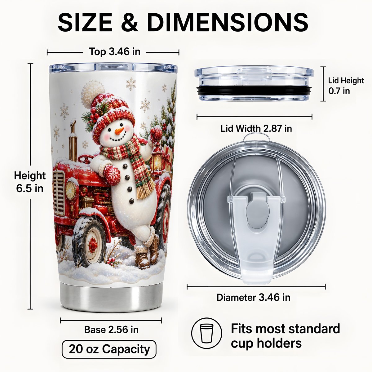 #pl[20oz|Steel] Snowman Tractor Tumbler 20oz, Farmhouse Tumbler, Stainless Steel Cup