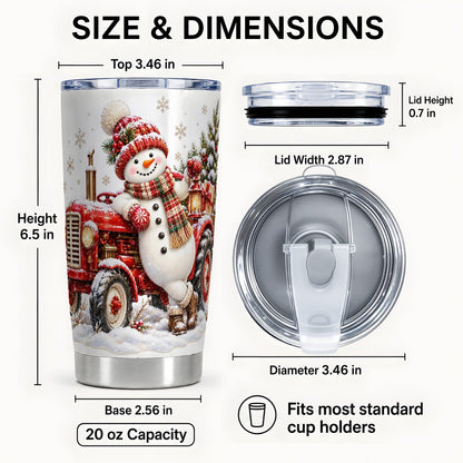 #pl[20oz|Steel] Snowman Tractor Tumbler 20oz, Farmhouse Tumbler, Stainless Steel Cup