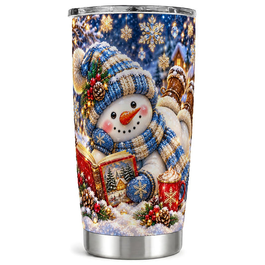 Reading Snowman Tumbler 20oz, Winter Tumbler, Stainless Steel Travel Cup