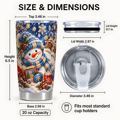#pl[20oz|Steel] Reading Snowman Tumbler 20oz, Winter Tumbler, Stainless Steel Travel Cup