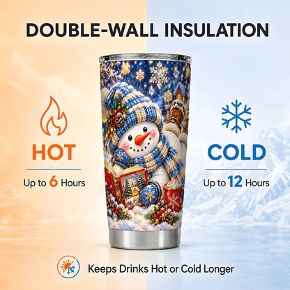 Reading Snowman Tumbler 20oz, Winter Tumbler, Stainless Steel Travel Cup