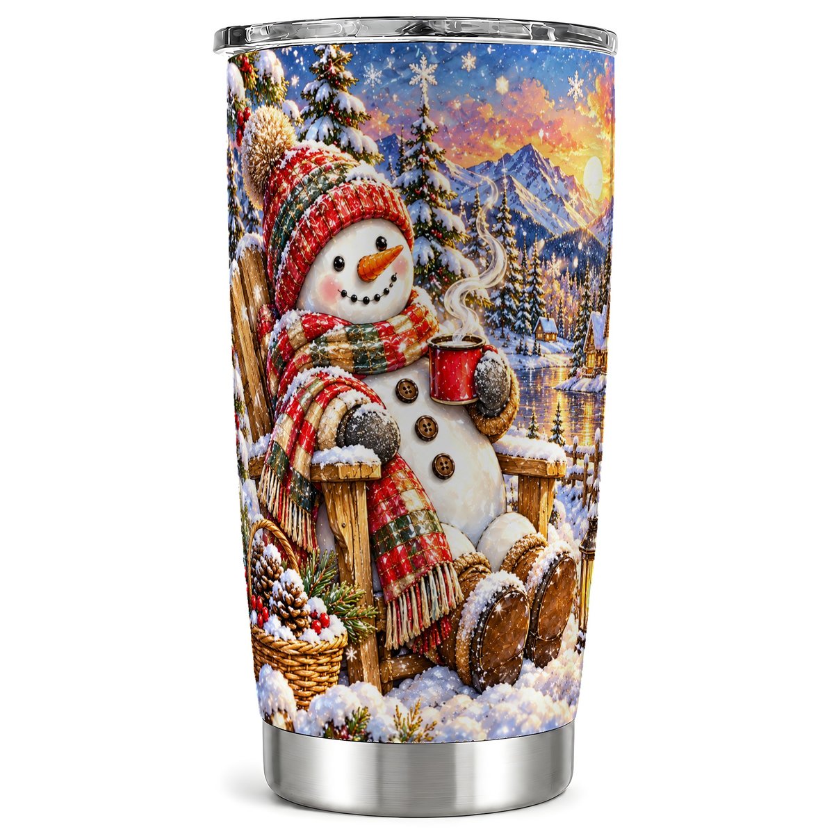 Snowman Cabin Tumbler 20oz, Winter Tumbler, Stainless Steel Travel Cup