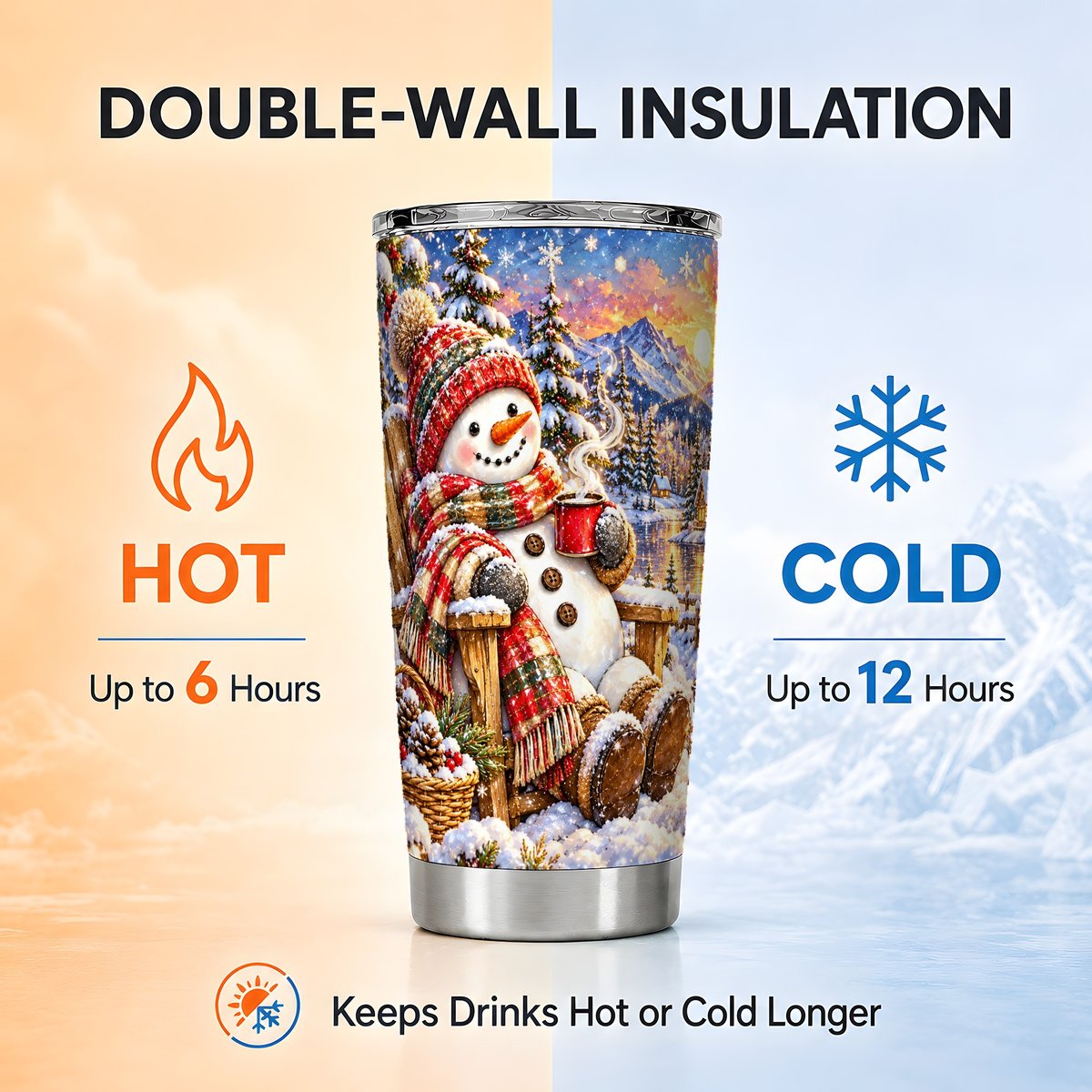 Snowman Cabin Tumbler 20oz, Winter Tumbler, Stainless Steel Travel Cup