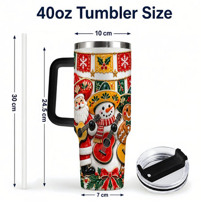 #pl[40oz|Black] Christmas Mariachi Band 40oz Tumbler with Handle, Festive Guitar Artwork