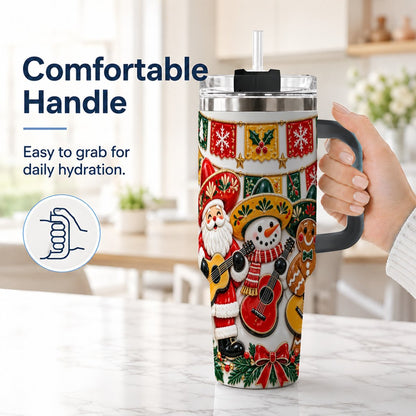 #pl[40oz|Black] Christmas Mariachi Band 40oz Tumbler with Handle, Festive Guitar Artwork