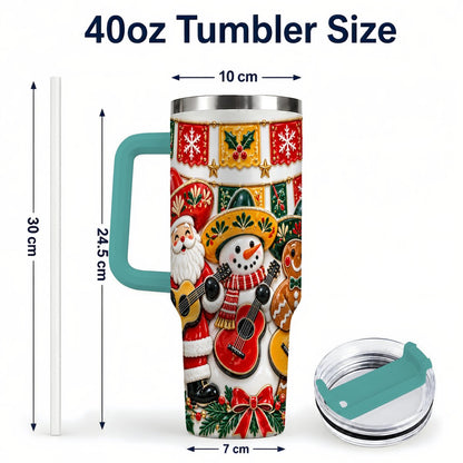 #pl[40oz|Green] Christmas Mariachi Band 40oz Tumbler with Handle, Festive Guitar Artwork