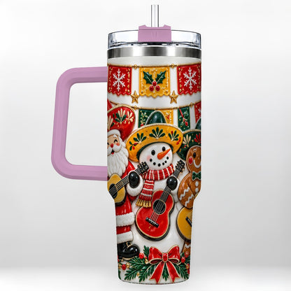 #pl[40oz|Pink] Christmas Mariachi Band 40oz Tumbler with Handle, Festive Guitar Artwork