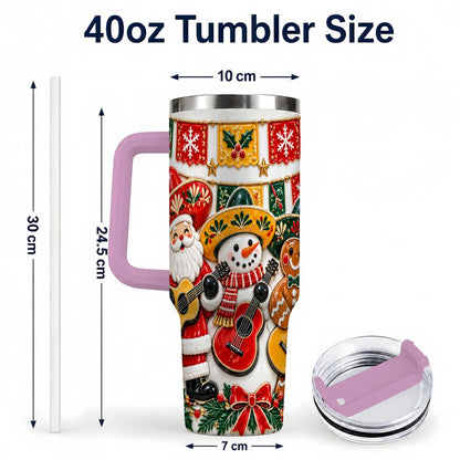 #pl[40oz|Pink] Christmas Mariachi Band 40oz Tumbler with Handle, Festive Guitar Artwork