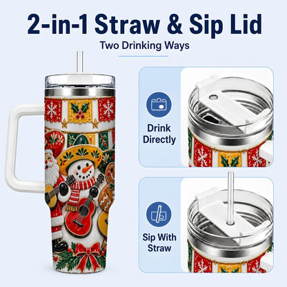 #pl[40oz|White] Christmas Mariachi Band 40oz Tumbler with Handle, Festive Guitar Artwork