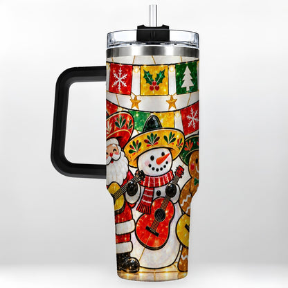 #pl[40oz|Black] Stained Glass Christmas 40oz Tumbler with Handle, Holiday Band Artwork