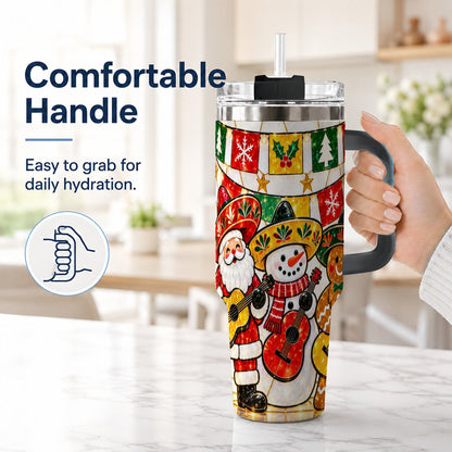 #pl[40oz|Black] Stained Glass Christmas 40oz Tumbler with Handle, Holiday Band Artwork