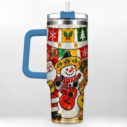 #pl[40oz|Blue] Stained Glass Christmas 40oz Tumbler with Handle, Holiday Band Artwork