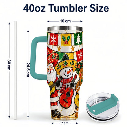 #pl[40oz|Green] Stained Glass Christmas 40oz Tumbler with Handle, Holiday Band Artwork