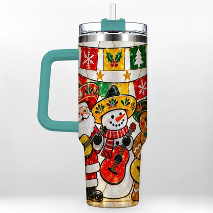 #pl[40oz|Green] Stained Glass Christmas 40oz Tumbler with Handle, Holiday Band Artwork
