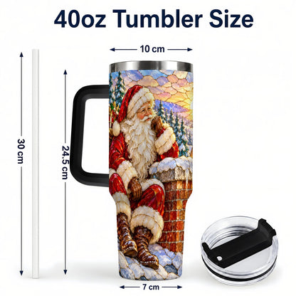 #pl[40oz|Black] Santa Rooftop Christmas 40oz Tumbler with Handle, Snowy Village Artwork