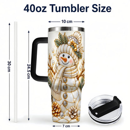 #pl[40oz|Black] Pearl Snowman 40oz Tumbler with Handle, Elegant Christmas Winter Art