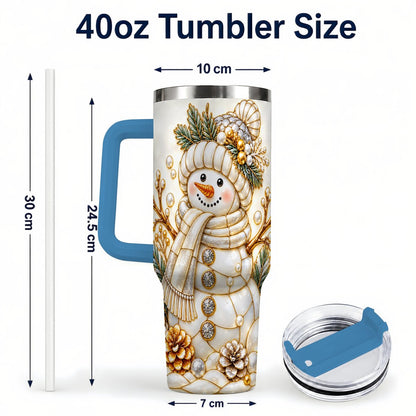 #pl[40oz|Blue] Pearl Snowman 40oz Tumbler with Handle, Elegant Christmas Winter Art