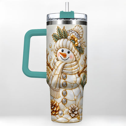 #pl[40oz|Green] Pearl Snowman 40oz Tumbler with Handle, Elegant Christmas Winter Art