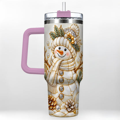 #pl[40oz|Pink] Pearl Snowman 40oz Tumbler with Handle, Elegant Christmas Winter Art