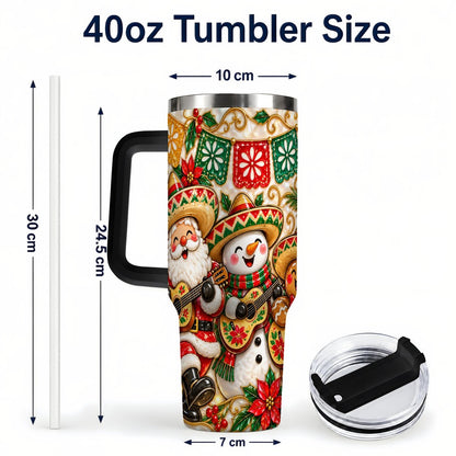 #pl[40oz|Black] Mexican Christmas 40oz Tumbler with Handle, Festive Guitar Holiday Art