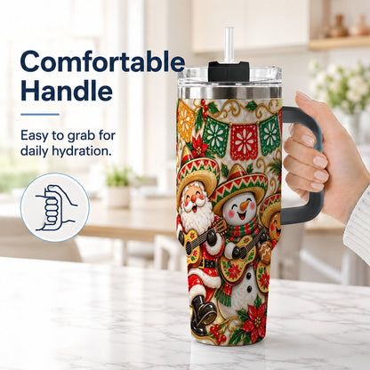 #pl[40oz|Black] Mexican Christmas 40oz Tumbler with Handle, Festive Guitar Holiday Art
