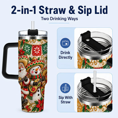 #pl[40oz|Black] Mexican Christmas 40oz Tumbler with Handle, Festive Guitar Holiday Art