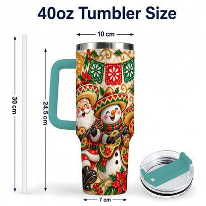 #pl[40oz|Green] Mexican Christmas 40oz Tumbler with Handle, Festive Guitar Holiday Art