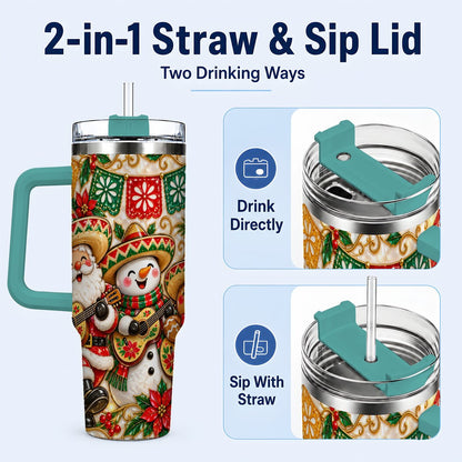 #pl[40oz|Green] Mexican Christmas 40oz Tumbler with Handle, Festive Guitar Holiday Art