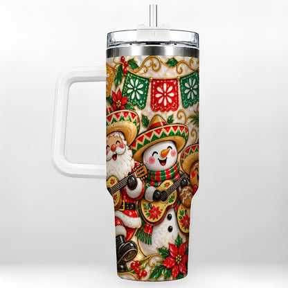 Mexican Christmas 40oz Tumbler with Handle, Festive Guitar Holiday Art