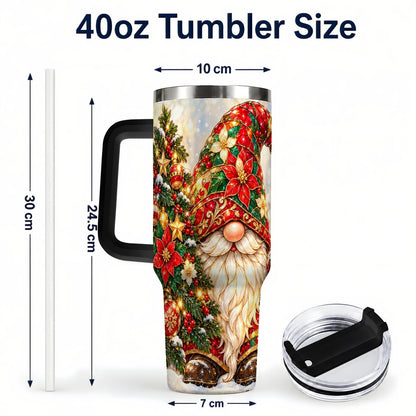 #pl[40oz|Black] Christmas Gnome 40oz Tumbler with Handle, Festive Tree Lantern Artwork