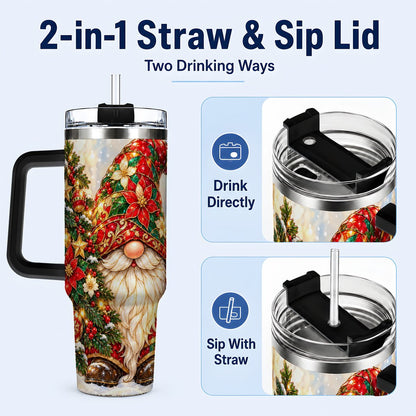 #pl[40oz|Black] Christmas Gnome 40oz Tumbler with Handle, Festive Tree Lantern Artwork