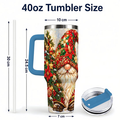 #pl[40oz|Blue] Christmas Gnome 40oz Tumbler with Handle, Festive Tree Lantern Artwork