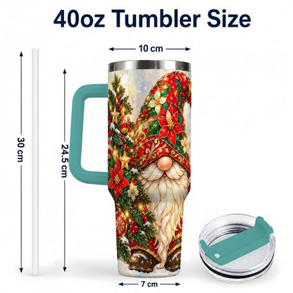 #pl[40oz|Green] Christmas Gnome 40oz Tumbler with Handle, Festive Tree Lantern Artwork