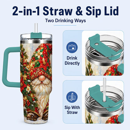 #pl[40oz|Green] Christmas Gnome 40oz Tumbler with Handle, Festive Tree Lantern Artwork