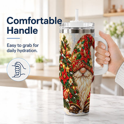 #pl[40oz|White] Christmas Gnome 40oz Tumbler with Handle, Festive Tree Lantern Artwork