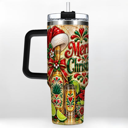#pl[40oz|Black] Christmas Fiesta 40oz Tumbler with Handle, Festive Agave Holiday Art