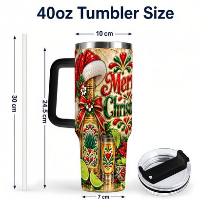 #pl[40oz|Black] Christmas Fiesta 40oz Tumbler with Handle, Festive Agave Holiday Art