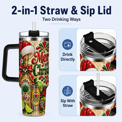 #pl[40oz|Black] Christmas Fiesta 40oz Tumbler with Handle, Festive Agave Holiday Art