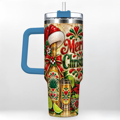 #pl[40oz|Blue] Christmas Fiesta 40oz Tumbler with Handle, Festive Agave Holiday Art
