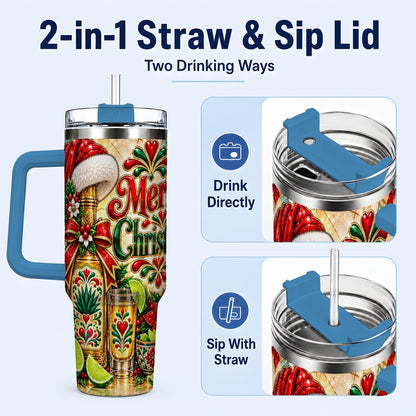 #pl[40oz|Blue] Christmas Fiesta 40oz Tumbler with Handle, Festive Agave Holiday Art