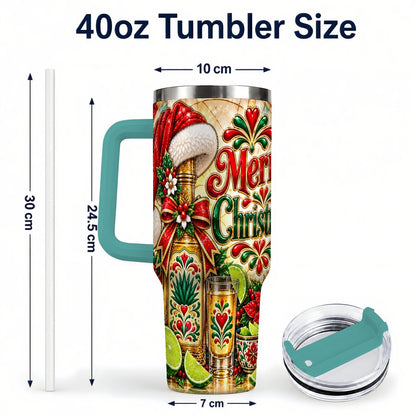 #pl[40oz|Green] Christmas Fiesta 40oz Tumbler with Handle, Festive Agave Holiday Art
