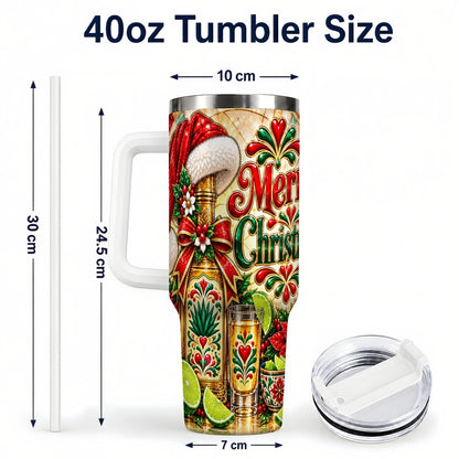 #pl[40oz|White] Christmas Fiesta 40oz Tumbler with Handle, Festive Agave Holiday Art