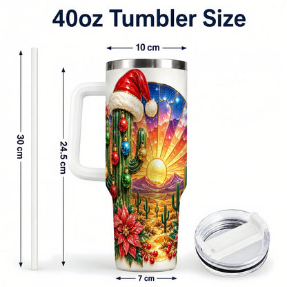 #pl[40oz|White] Santa Cactus 40oz Tumbler with Handle, Desert Sunset Art