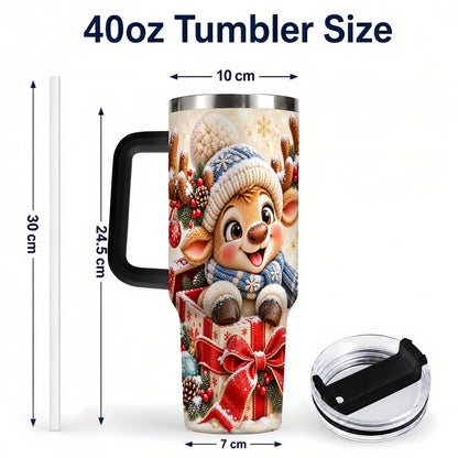 #pl[40oz|Black] Cute Reindeer 40oz Tumbler with Handle, Christmas Deer Art